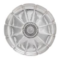 A Peruvian Silver Dish, , having a scalloped edge and a ribbed interior, centered by a banded motif surrounding an 1868 1 sol silver co