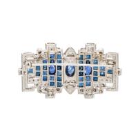 Sapphire, Diamond, and White Gold Brooch