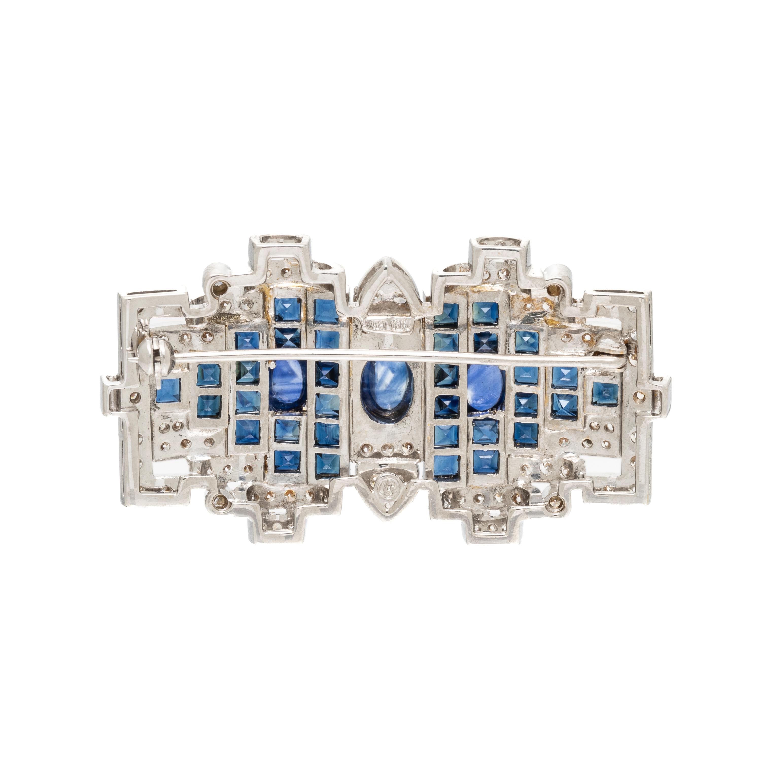 Sapphire, Diamond, and White Gold Brooch