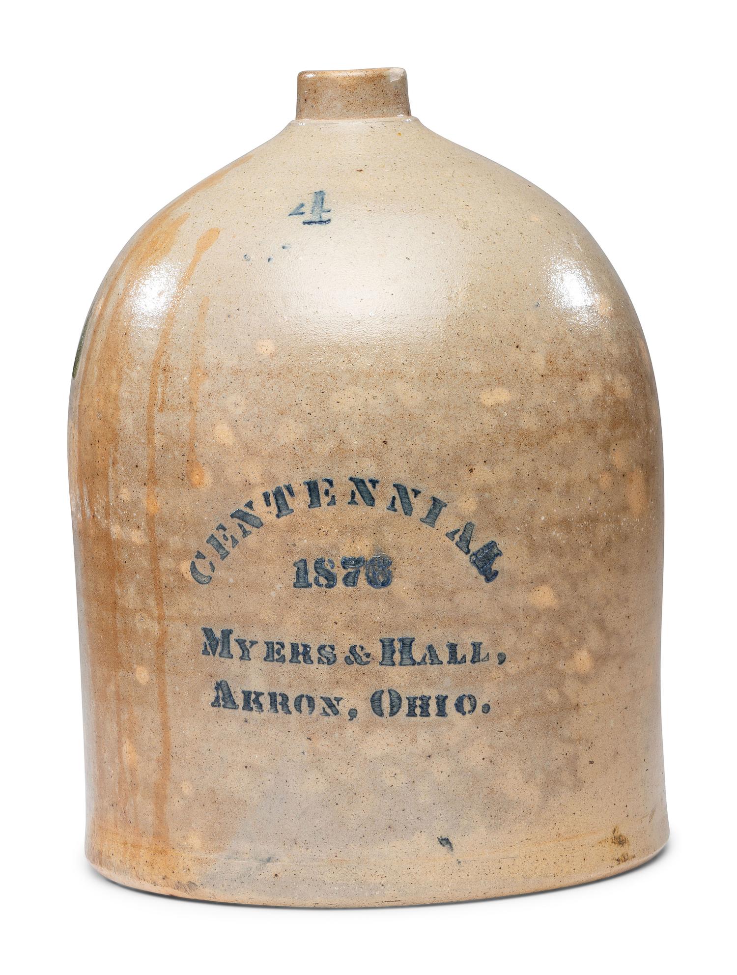 A Myers and Hall Four-Gallon 'Centennial' Stencil Decorated Jug