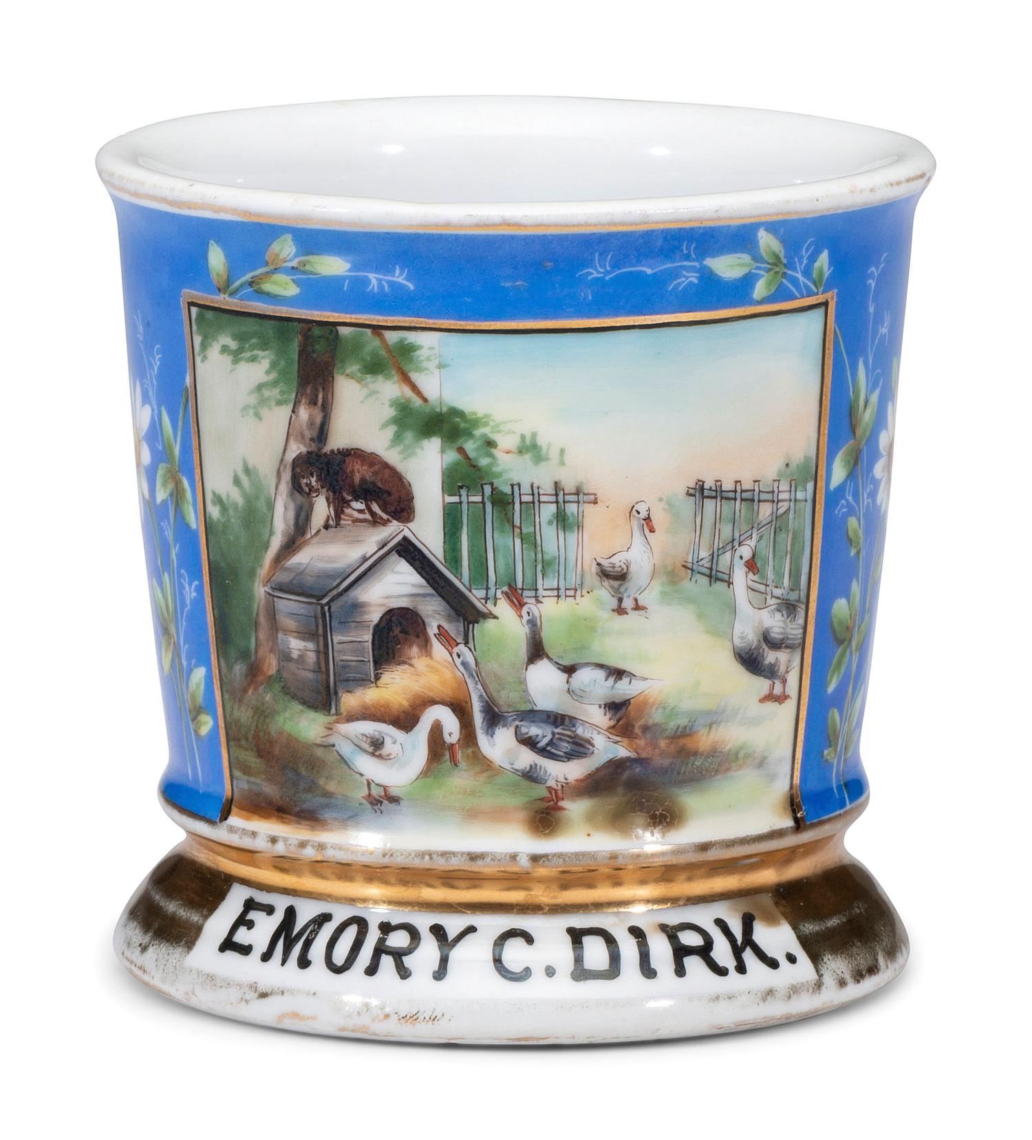 A Porcelain Shaving Mug of Anserine Interest Belonging to Emory Dirk