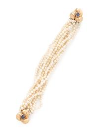 YELLOW GOLD, SAPPHIRE AND CULTURED CONVERTIBLE NECKLACE/BRACELET