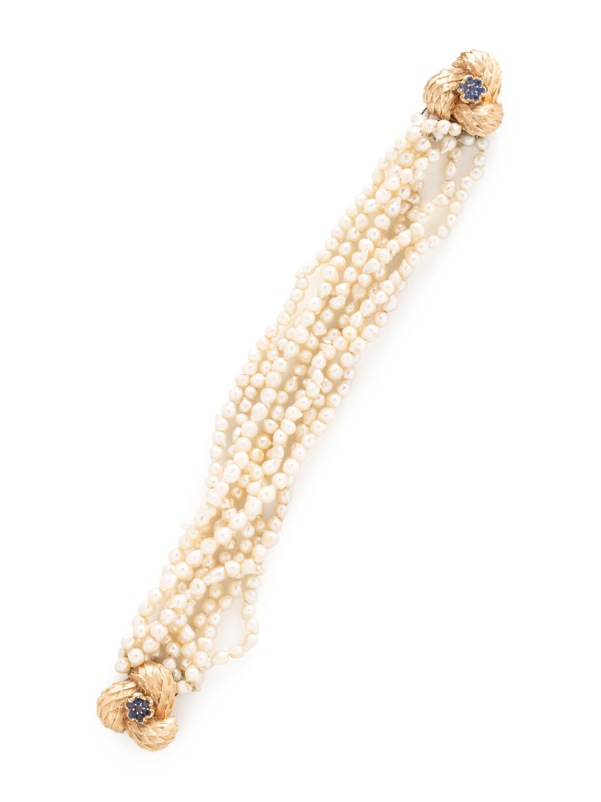 YELLOW GOLD, SAPPHIRE AND CULTURED CONVERTIBLE NECKLACE/BRACELET