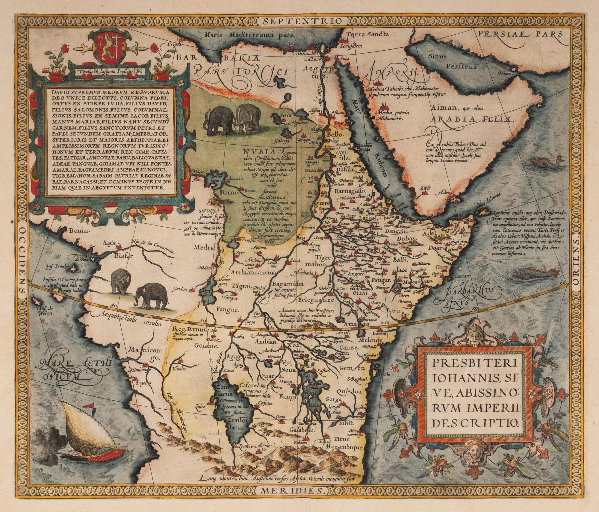 [MAP]. ORTELIUS, Abraham. (1527-1598). Presbiteri Iohannis, sive, Abissinorum Imperii Descriptio . Antwerp, 1592.