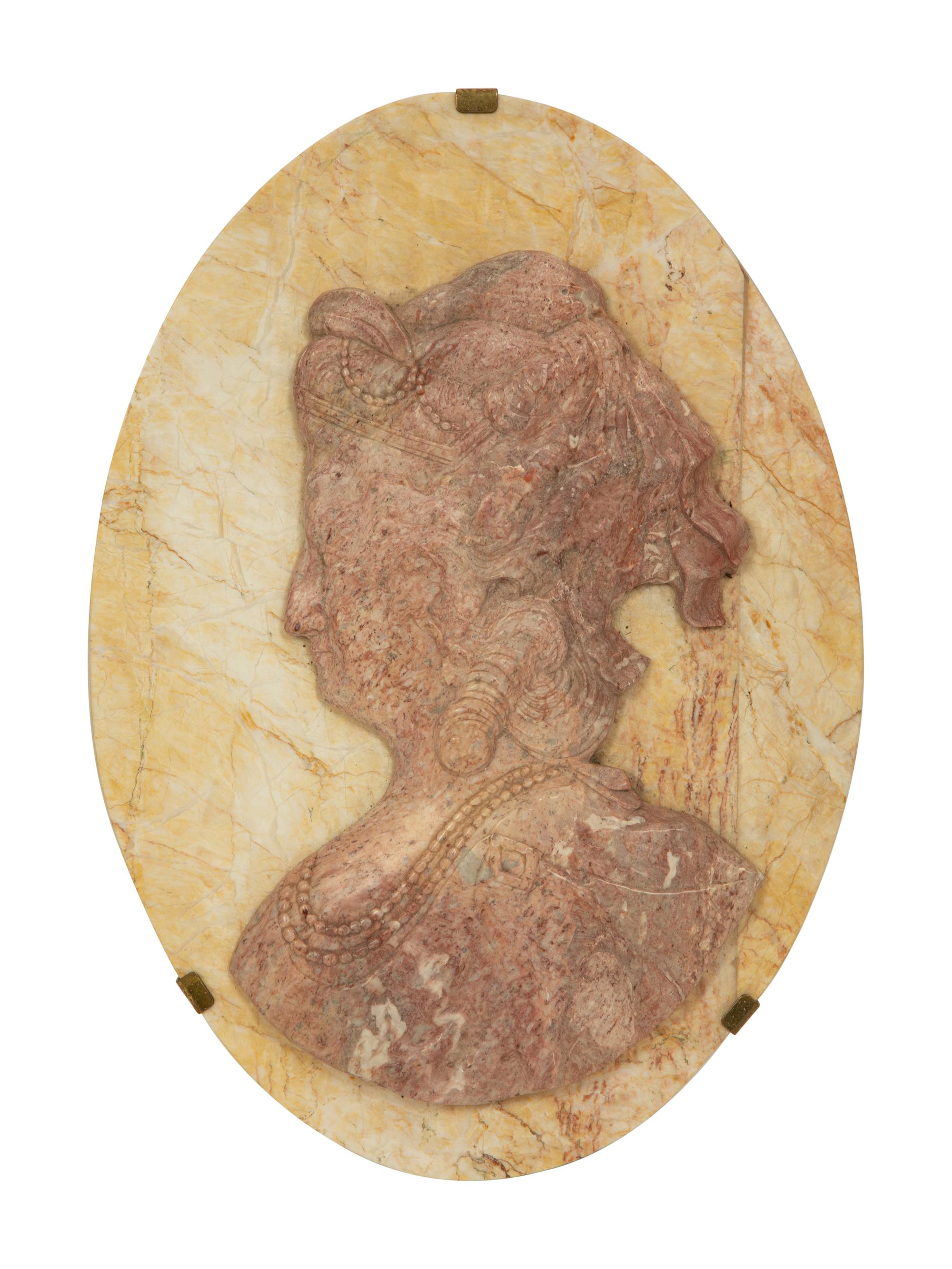A Pair of Bi-Color Marble Profile Portrait Plaques