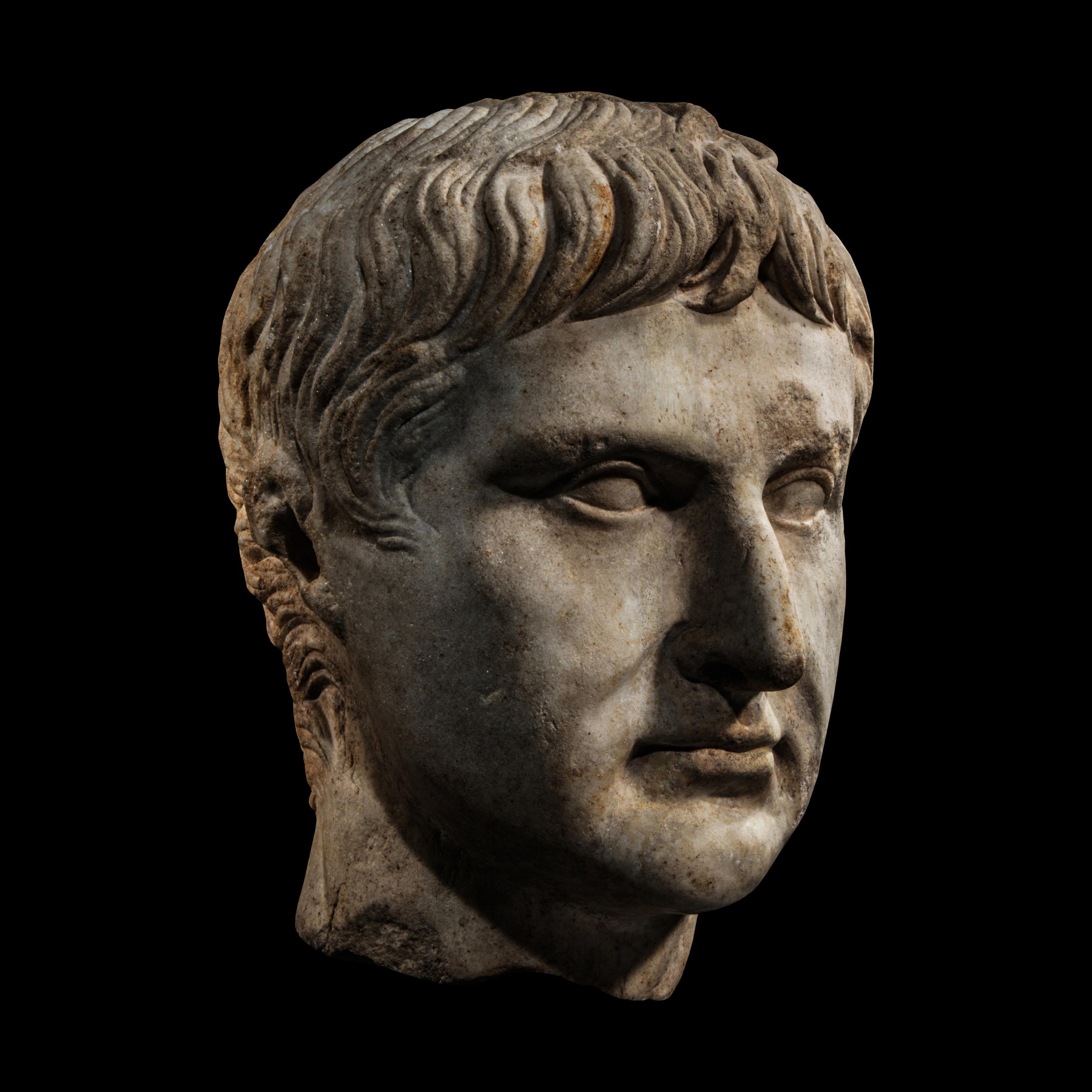 An Over Life-Size Roman Marble Portrait Head of a Julio-Claudian Emperor