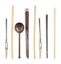 A Mongolian Shagreen and Metal Mounted Eatery Set