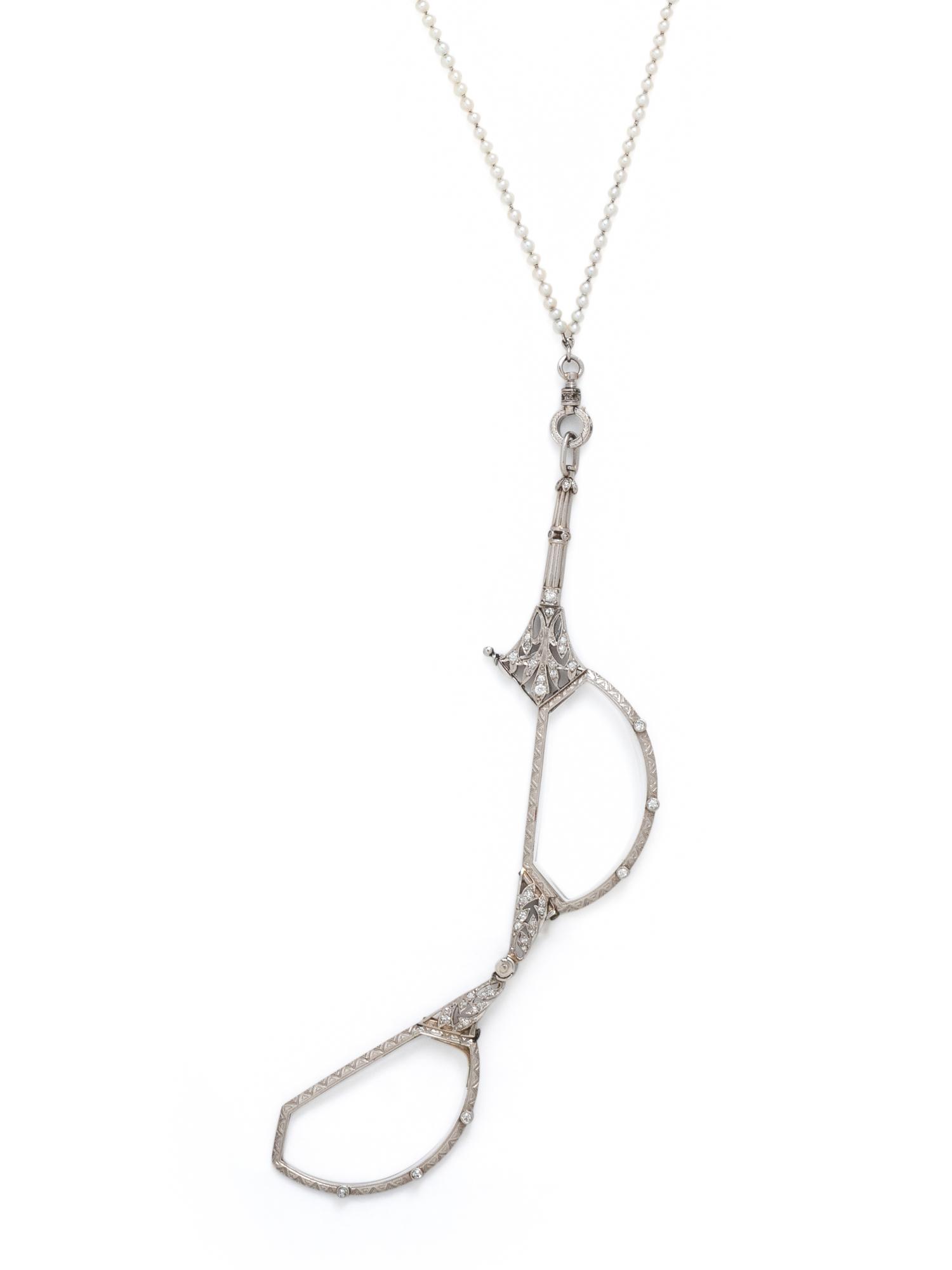 ANTIQUE, DIAMOND AND SEED PEARL LORGNETTE