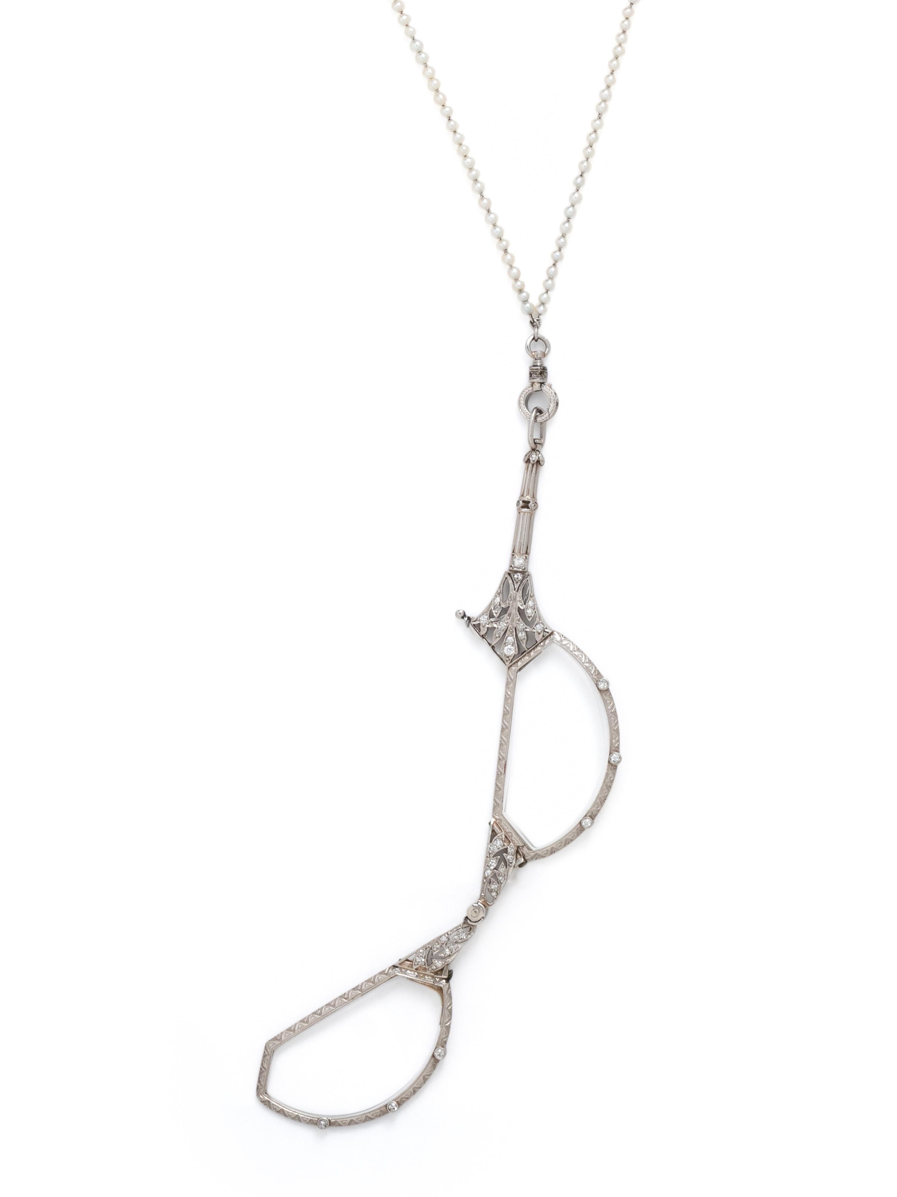 ANTIQUE, DIAMOND AND SEED PEARL LORGNETTE