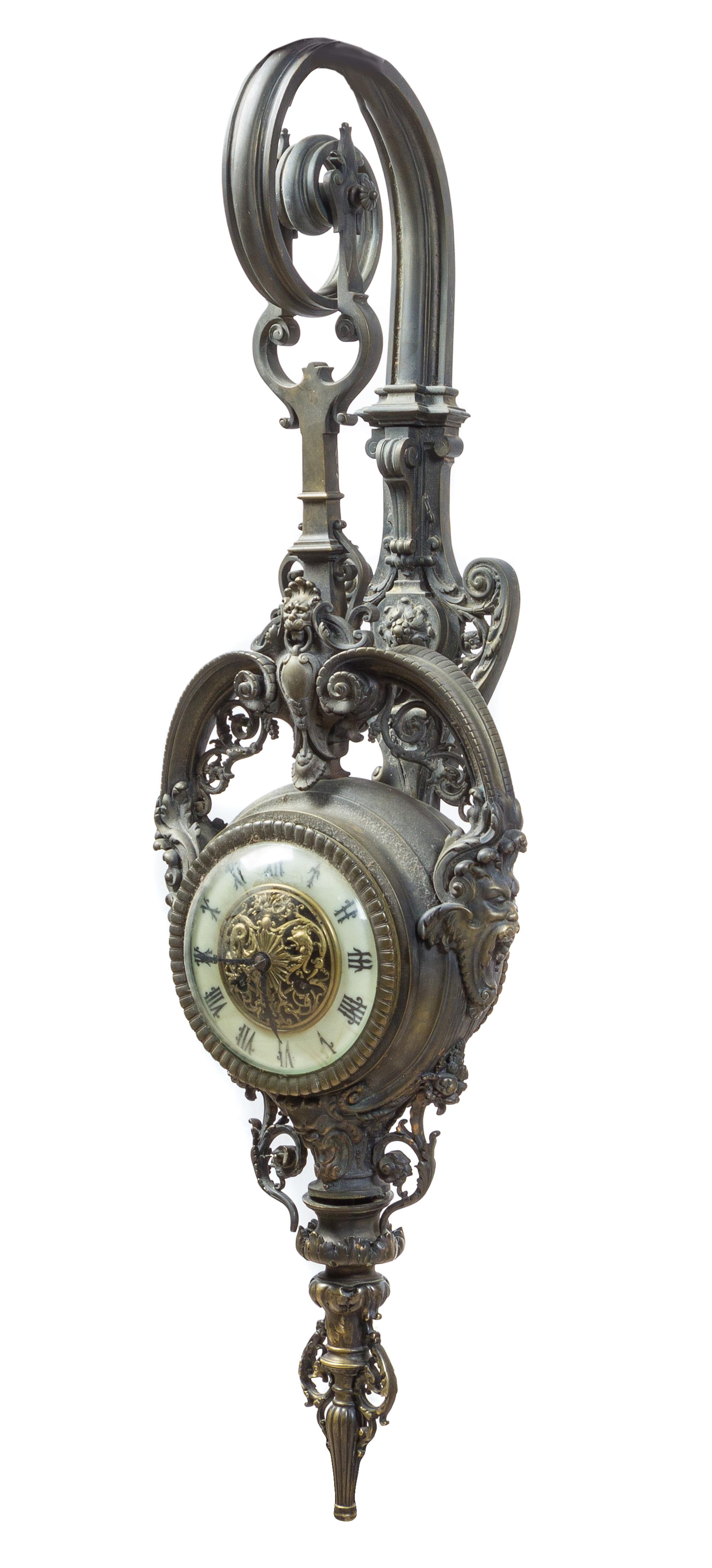 A Victorian Metal Wall Clock Height 28 inches