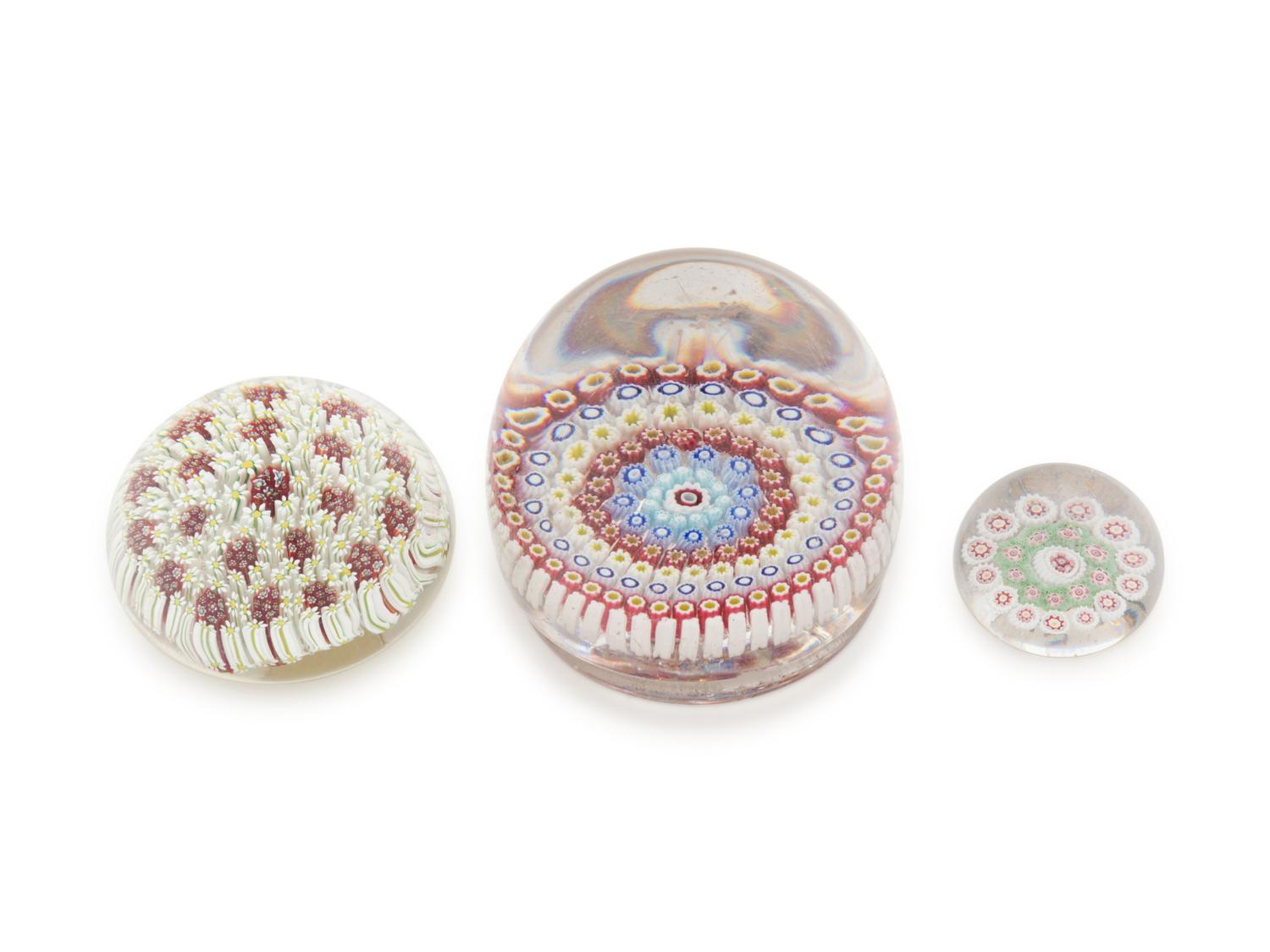 Three Concentric Millefiori Glass Paperweights