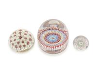 Three Concentric Millefiori Glass Paperweights