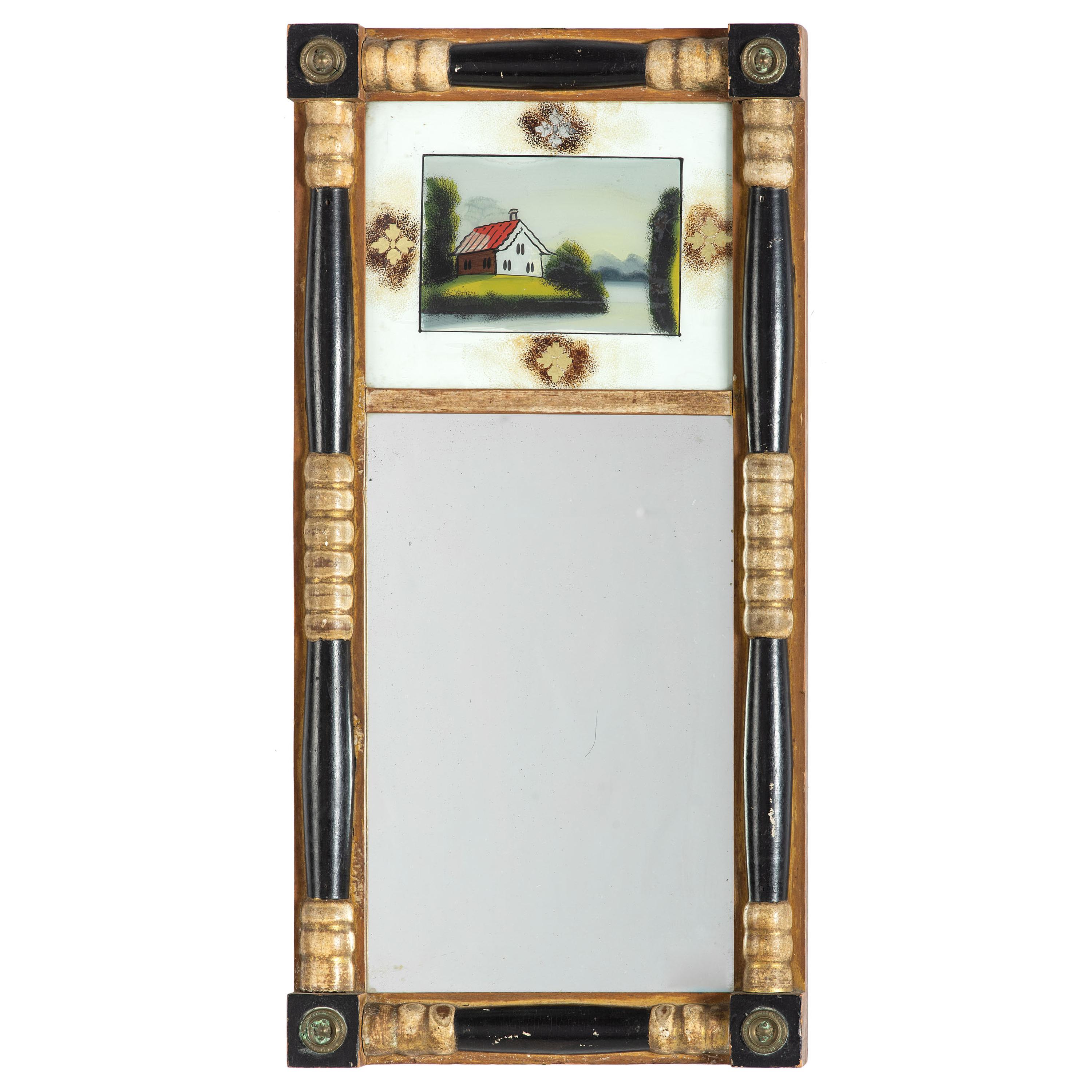A Chippendale Parcel Gilt Mahogany Looking Glass and a Classical Parcel Gilt and Reverse Painted Looking Glass