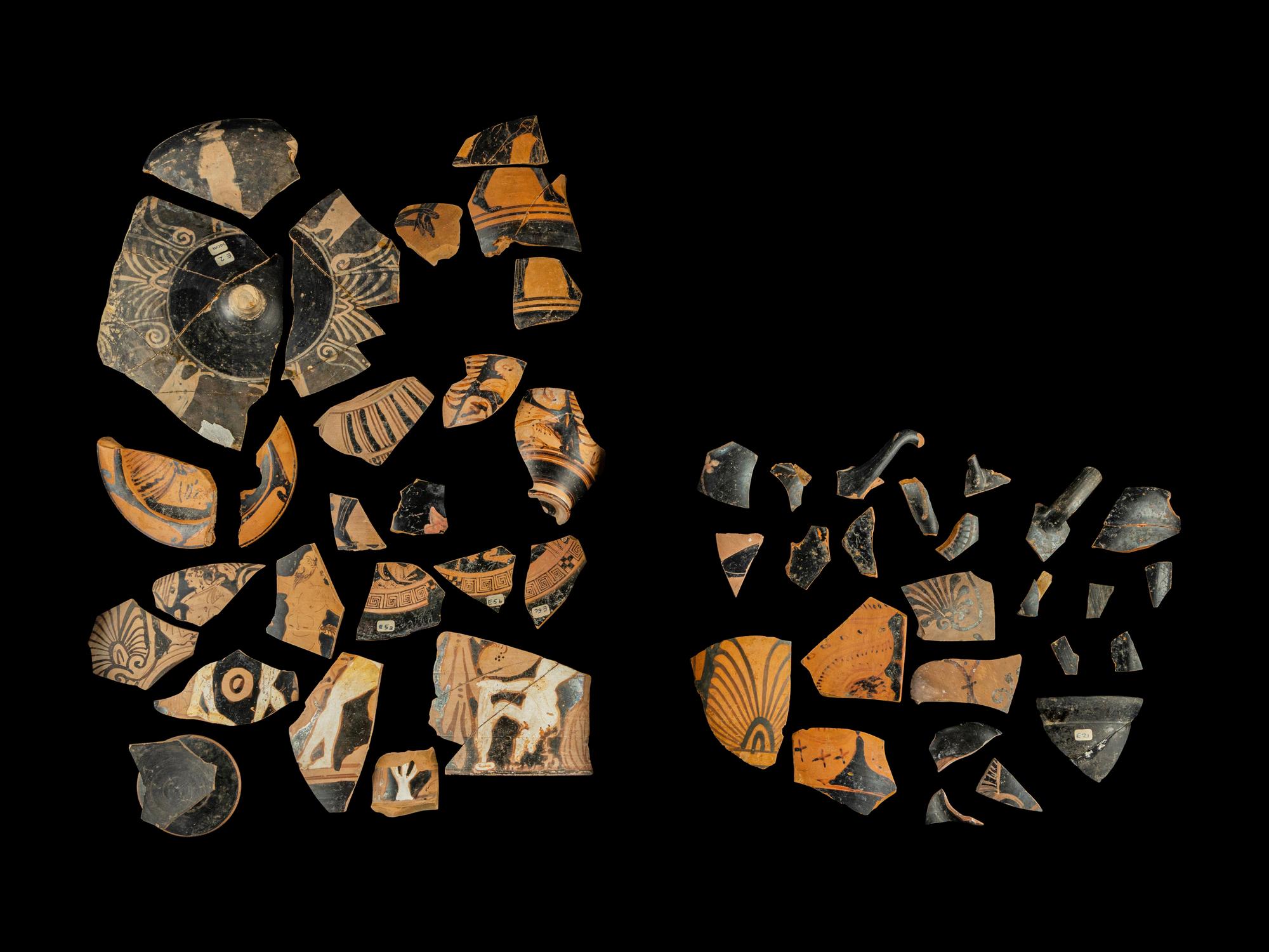 50 Etruscan Red and Black-Figured Vase Fragments
