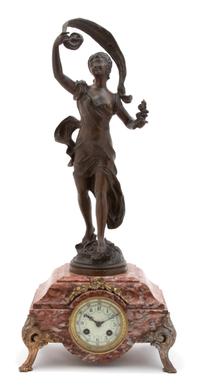 An Art Noveau Bronze & Marble Figural Mantle Clock — EARLY 20TH CENTURY