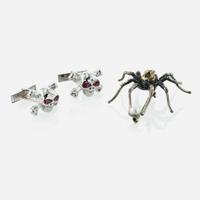A Spider Brooch and Skull Cufflinks