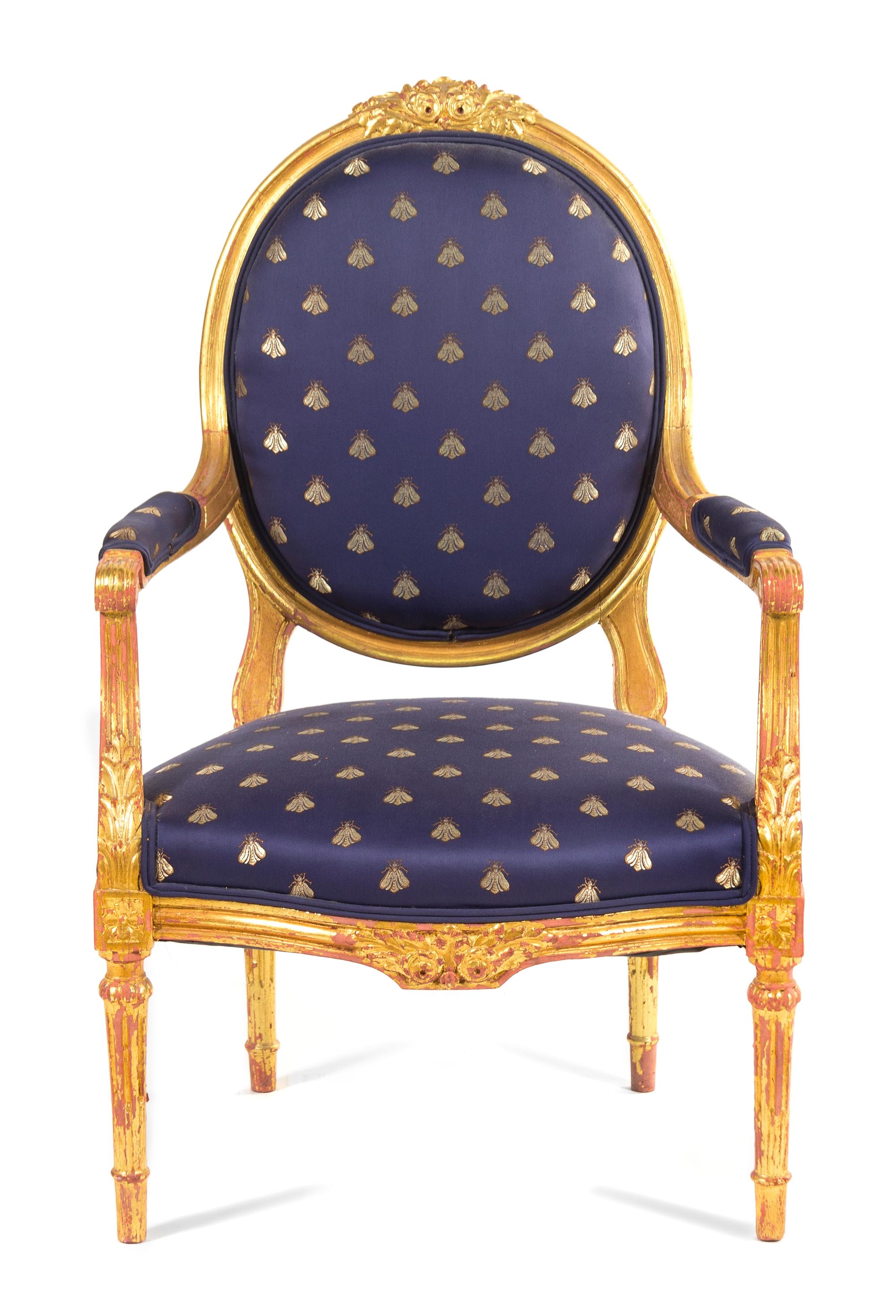 A Louis XVI Style Giltwood Bergere Height 39 inches. — LATE 19TH CENTURY