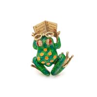 YELLOW GOLD AND POLYCHROME ENAMEL FROG BROOCH