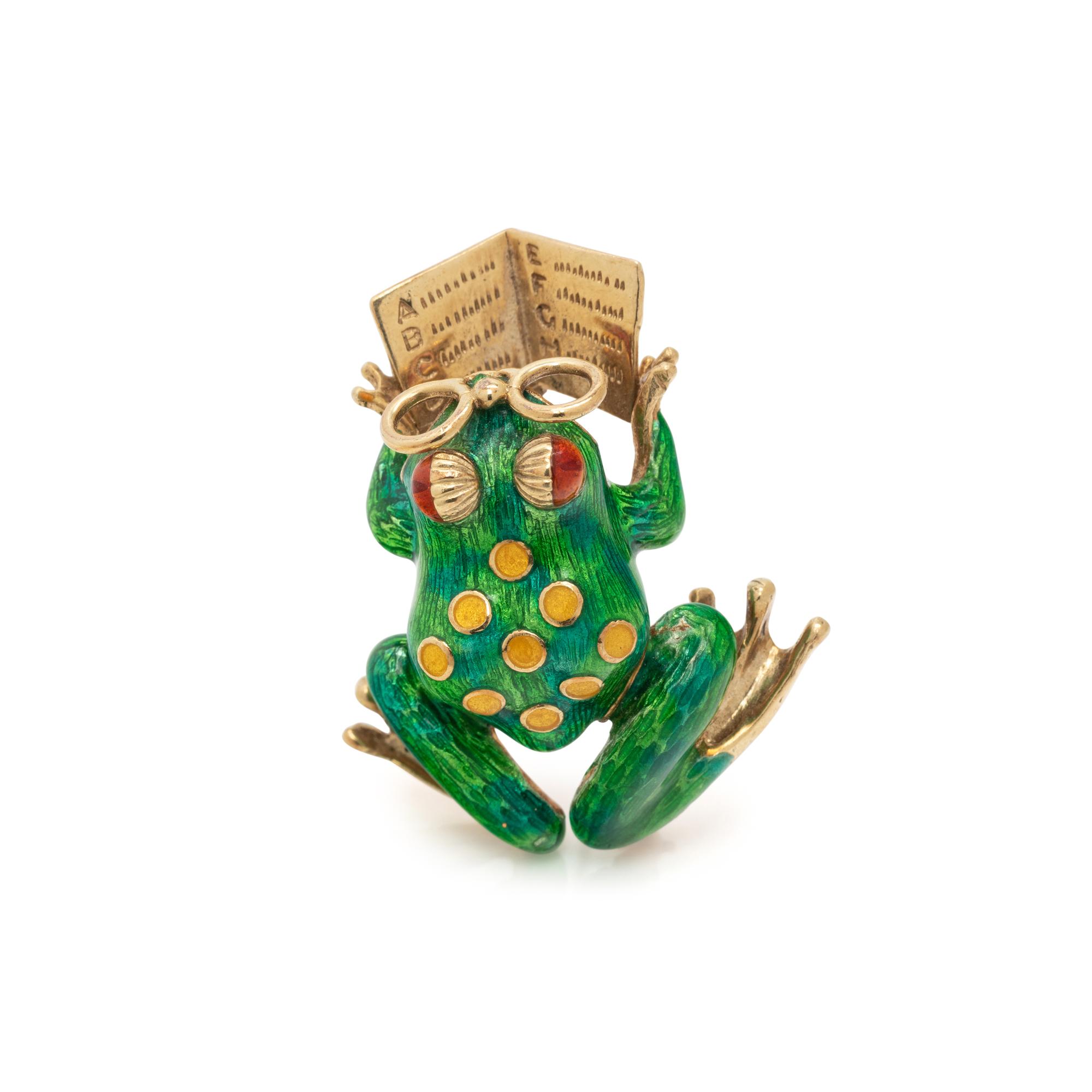 YELLOW GOLD AND POLYCHROME ENAMEL FROG BROOCH