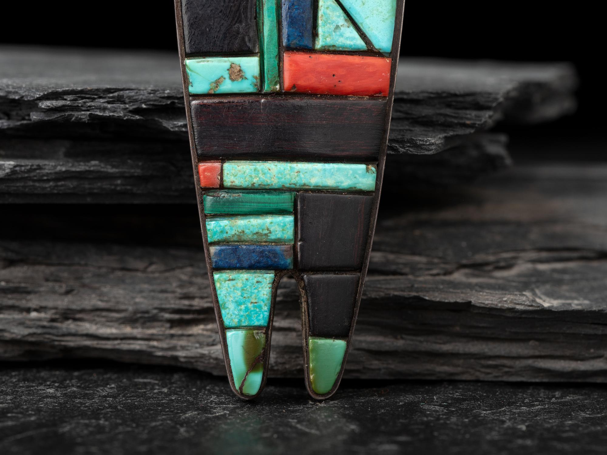 Large Silver Figural Pendant with Mosaic Inlay