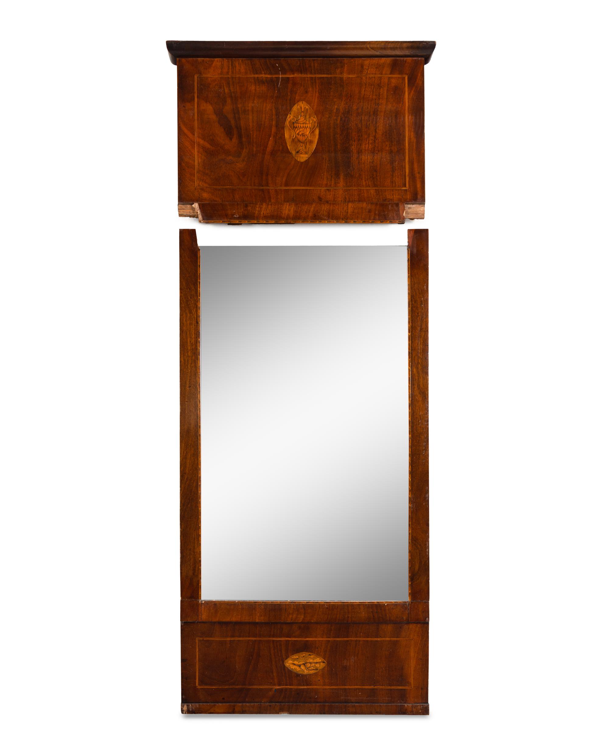 A Federal Marquetry Inset Mahogany Pier Mirror