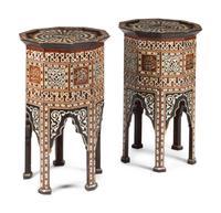 A Pair of Moorish Style Marquetry Decagonal Tables