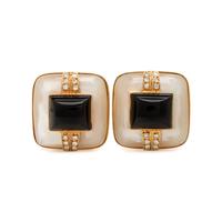 Mother-of-Pearl, Onyx, Diamond, and Yellow Gold Earrings