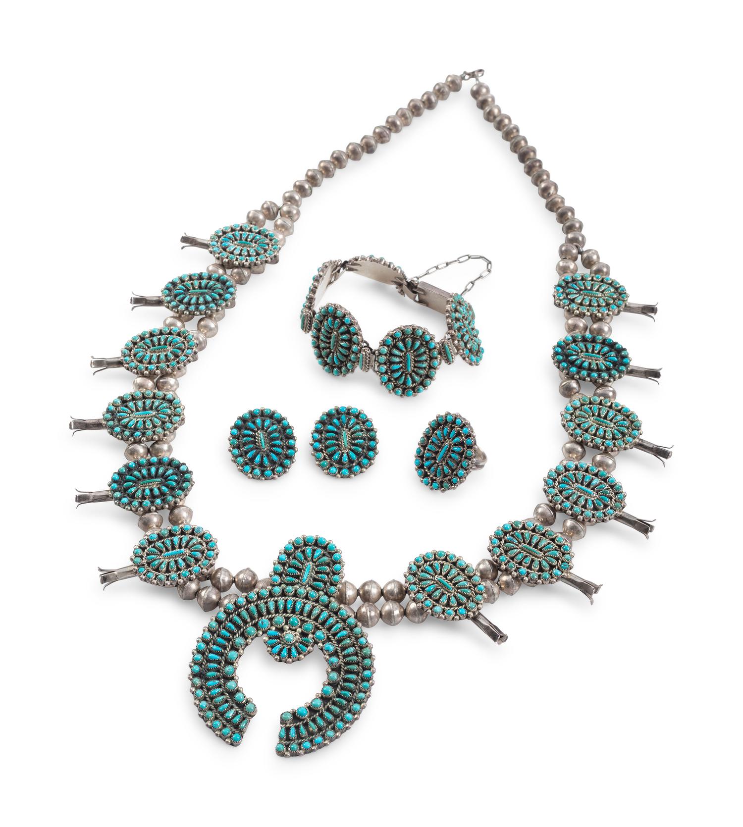 Zuni Silver and Petit Point Turquoise Cluster Suite