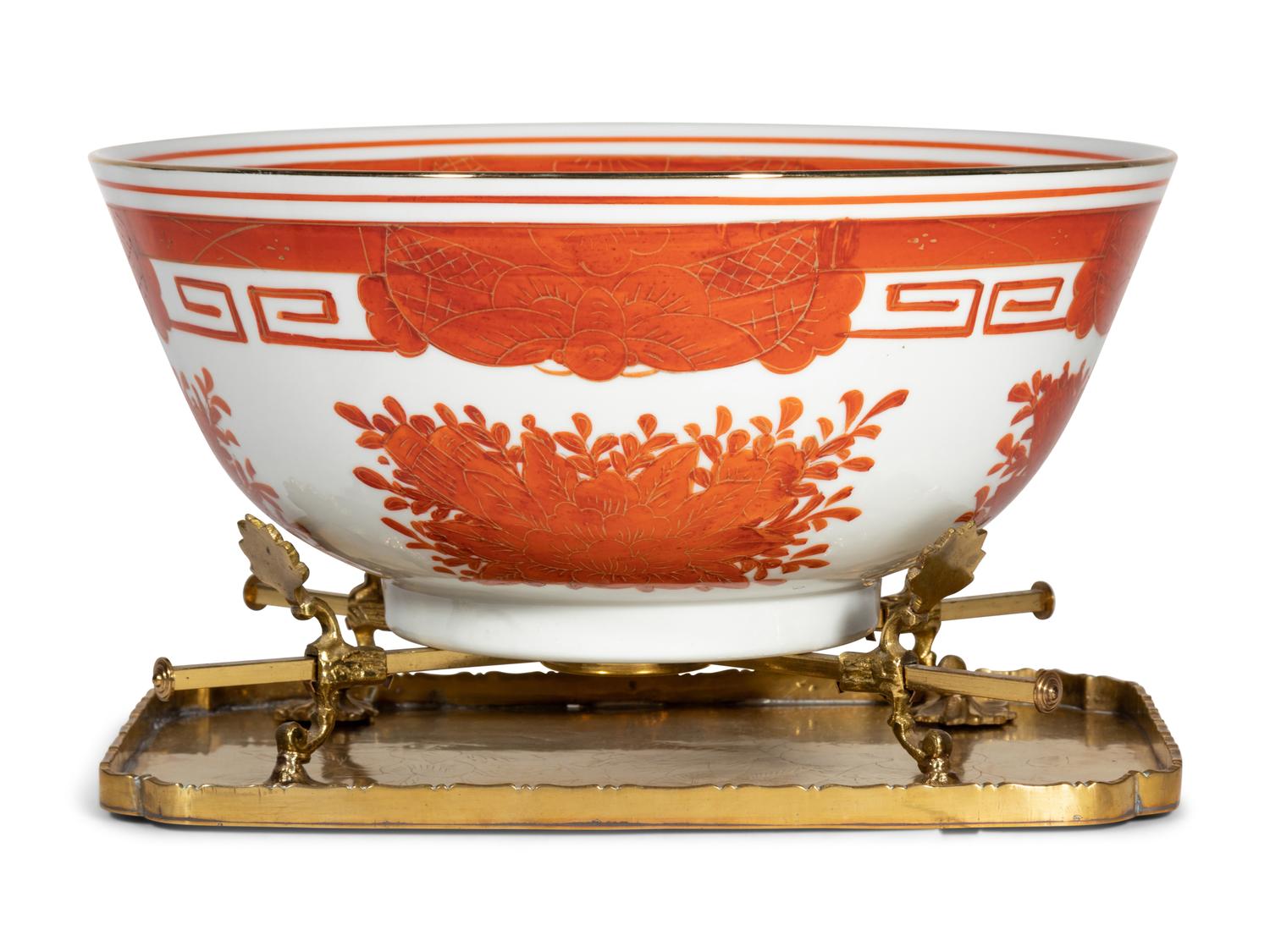 A Chinese Export Iron Red Decorated Porcelain Jar Mounted as a Lamp and a Similar Bowl