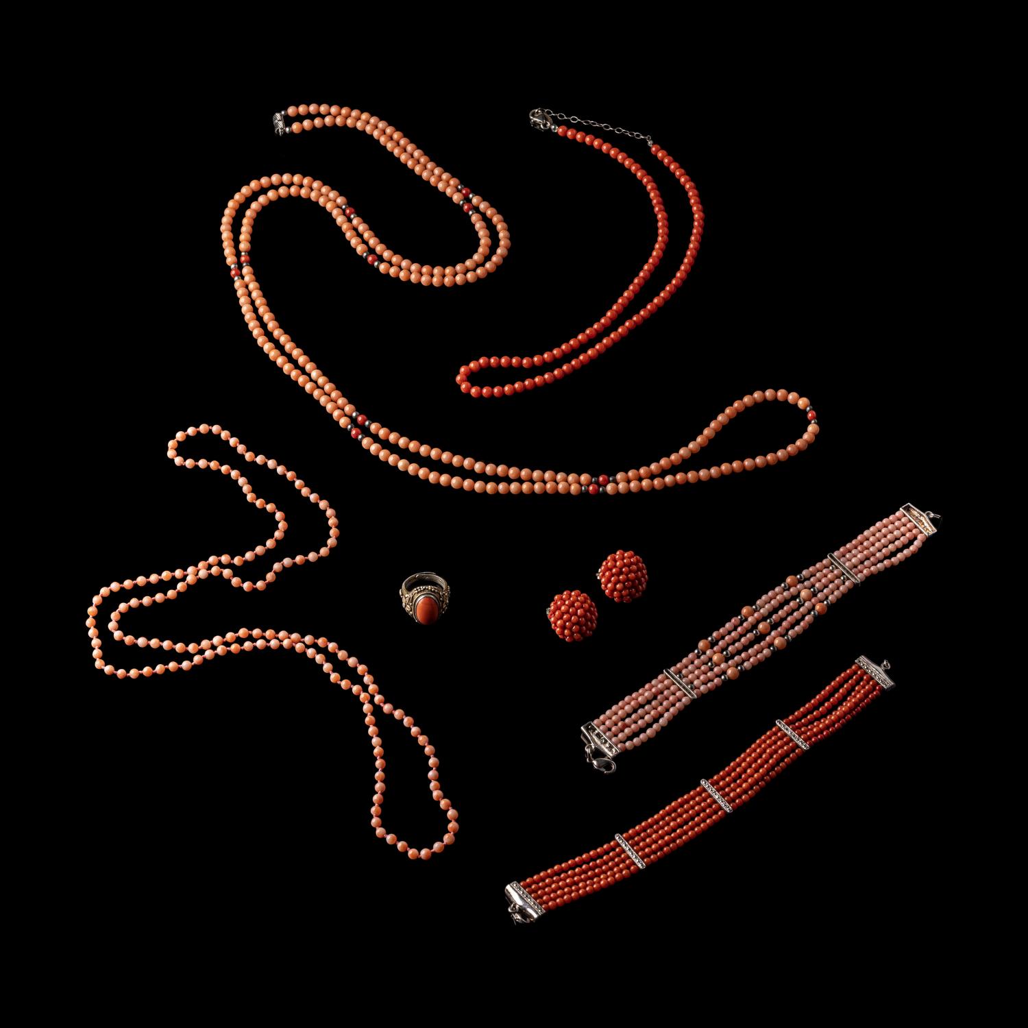 Eight Red Coral Jewelry