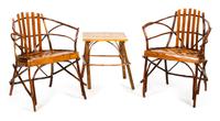 Two Old Hickory Style Chairs and Side Table Height 31 x width 25 x depth 19 inches