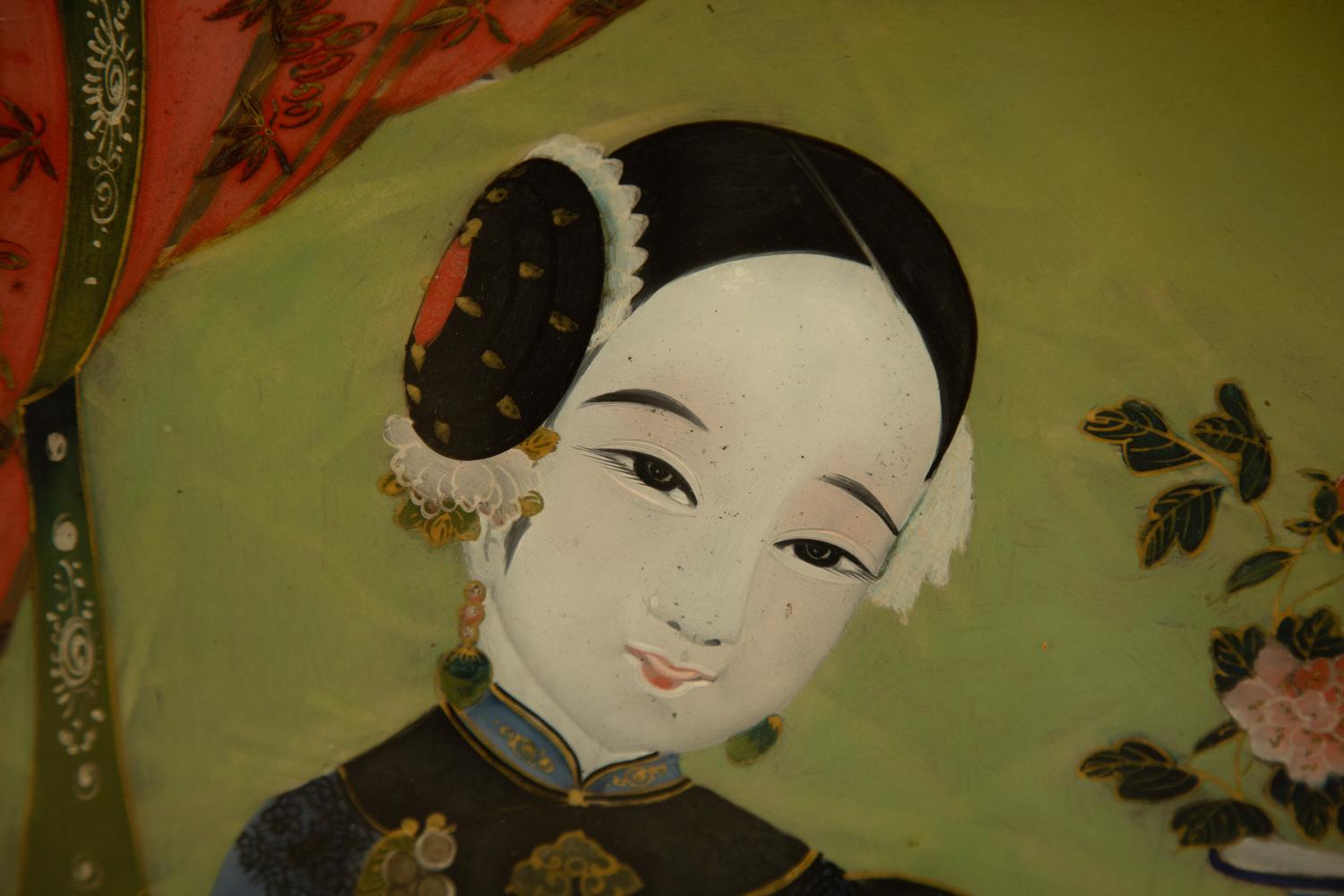 Three Chinese Reverse Glass Paintings on Glass