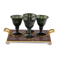 A Gilt Bronze Mounted Porphyry and Spinach Jade Cordial Set