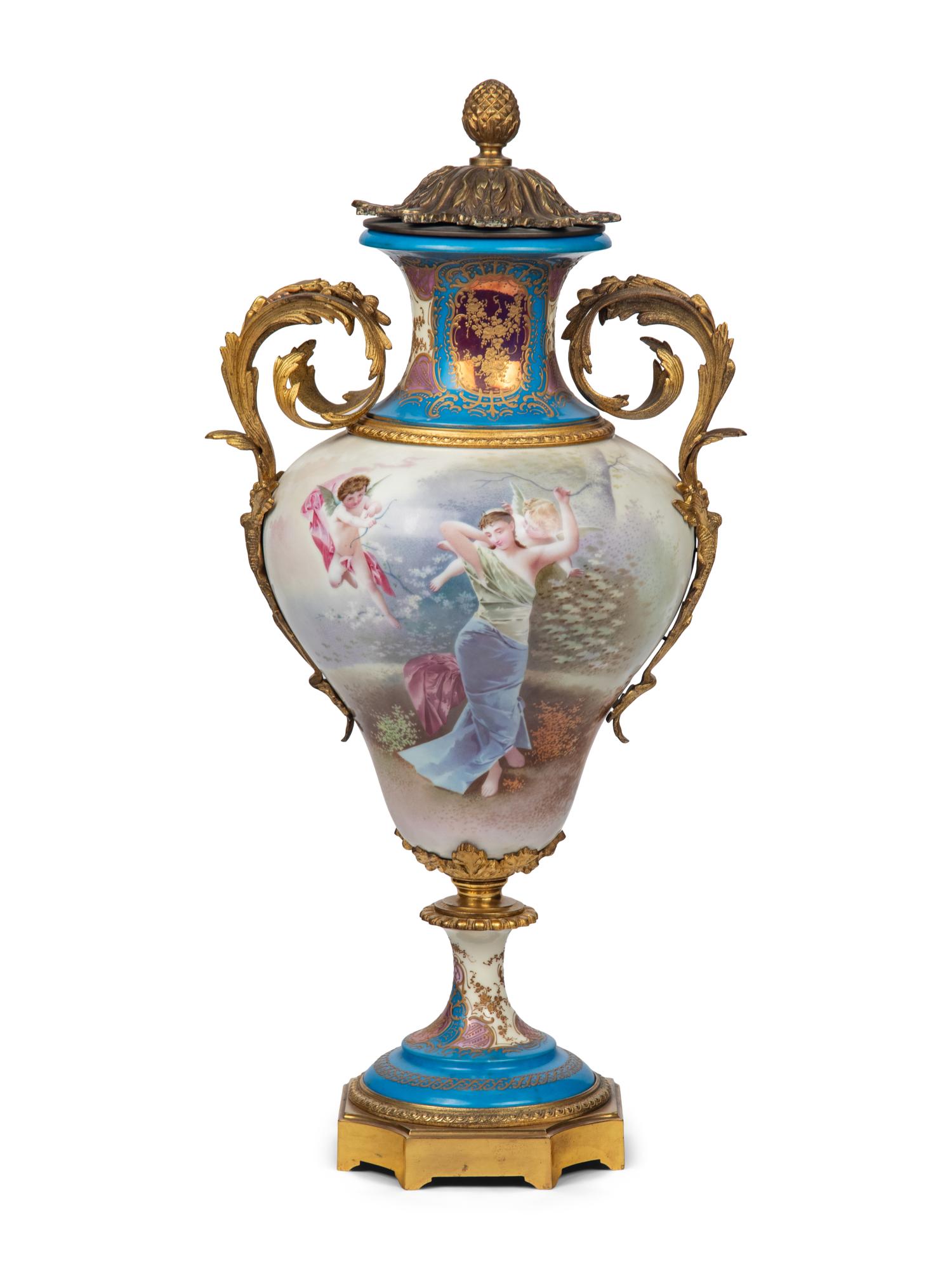 A Gilt Bronze Mounted Sèvres Style Porcelain Urn