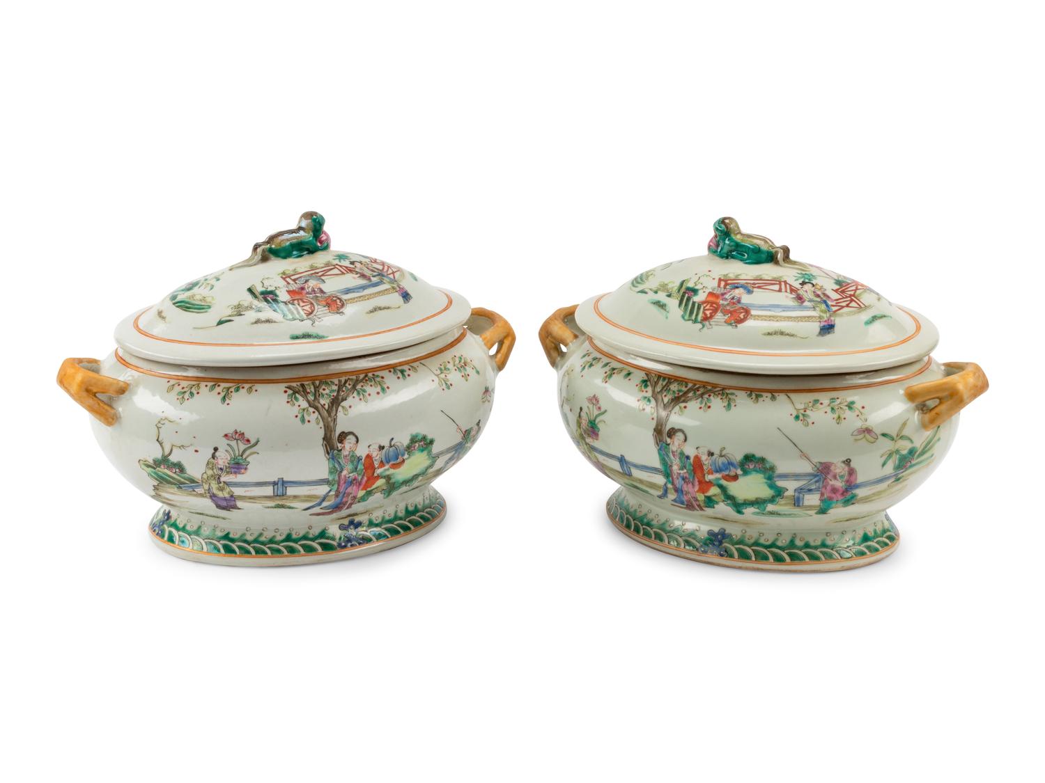 A Pair of Chinese Export Porcelain Tureens and Covers