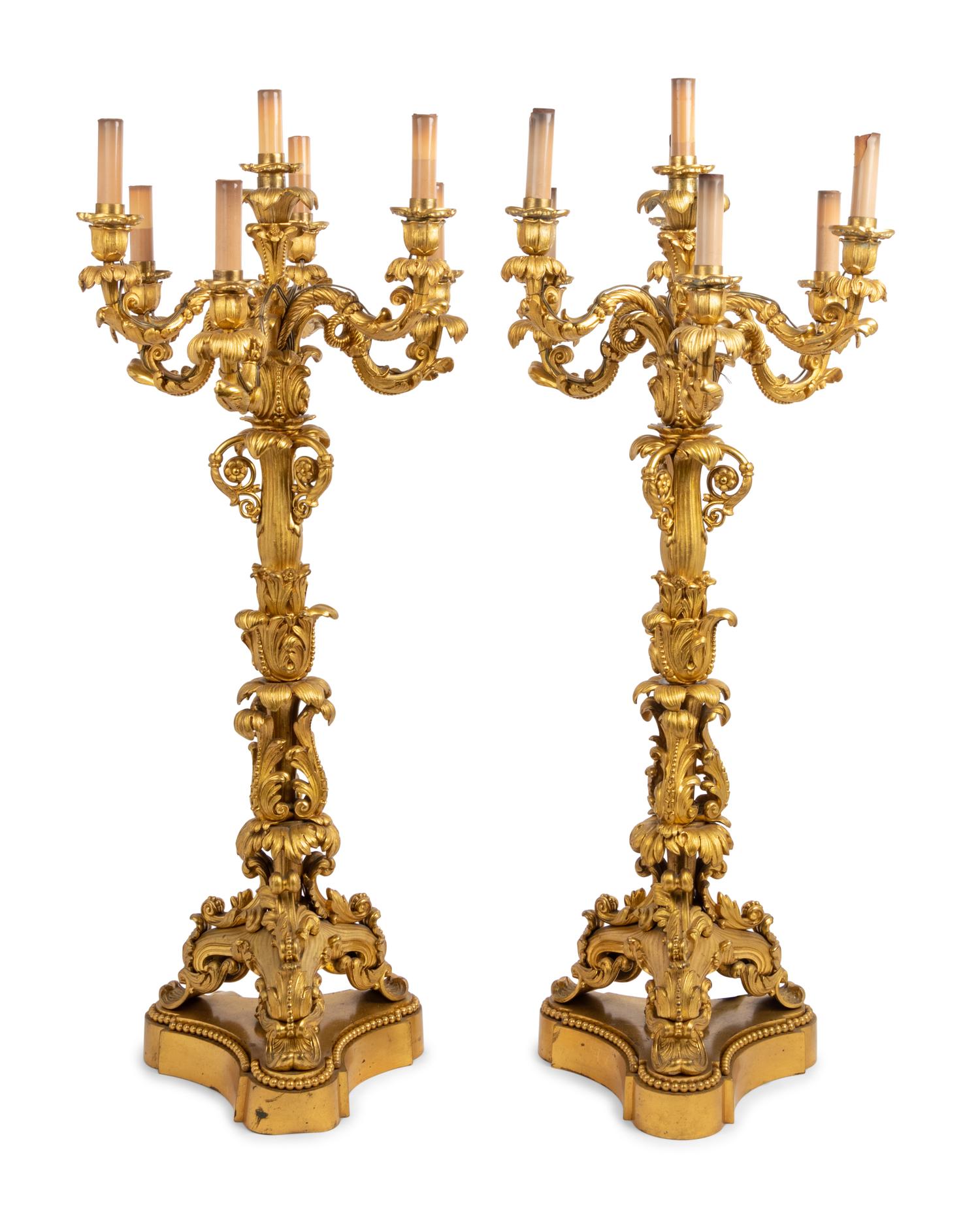 A Pair of French Gilt Bronze Seven-Light Table Lamps After Pierre-Philippe Thomire (French, 1751-1843)