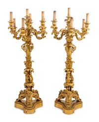 A Pair of French Gilt Bronze Seven-Light Table Lamps After Pierre-Philippe Thomire (French, 1751-1843)