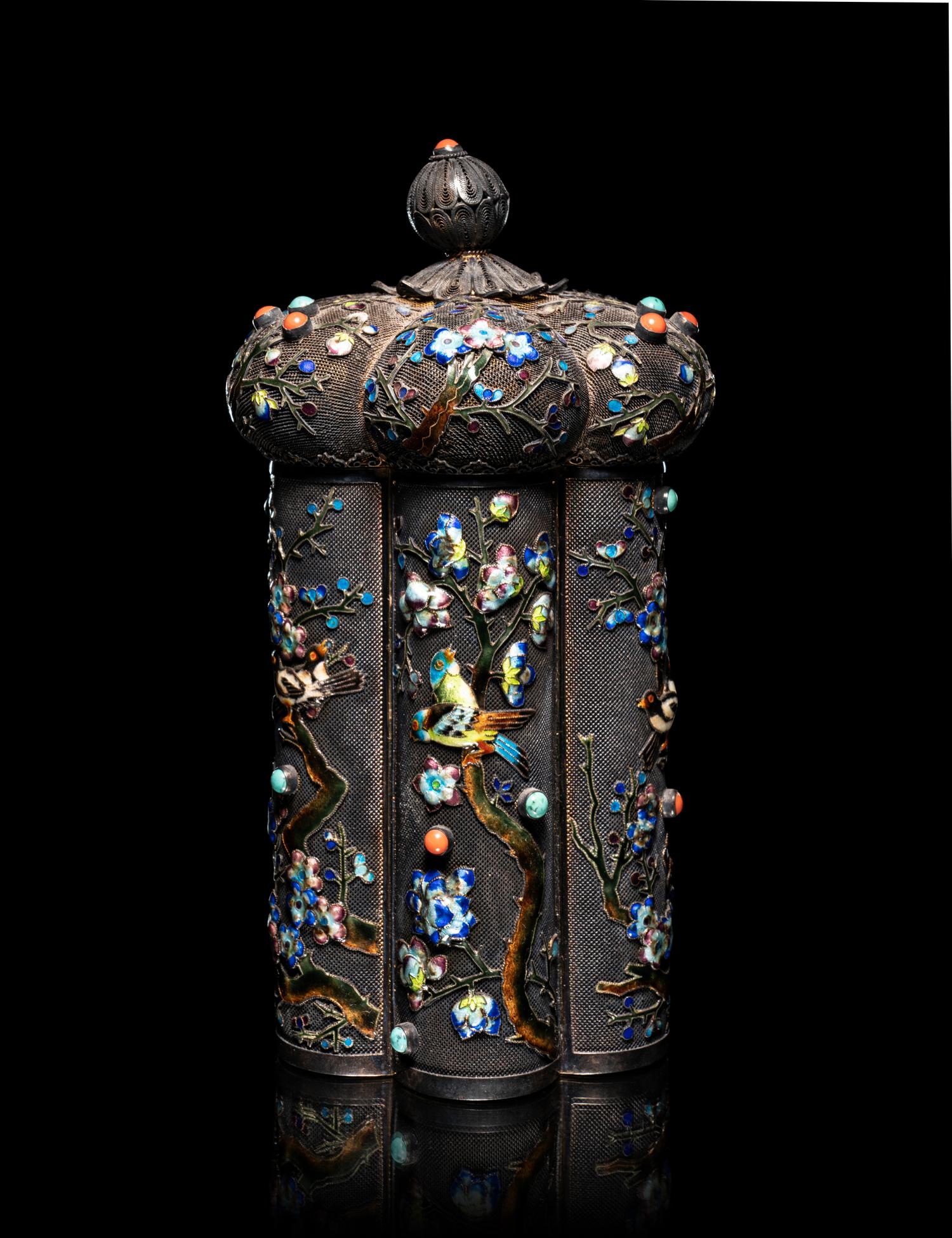 A Chinese Enameled on Silver Filigree Covered Box