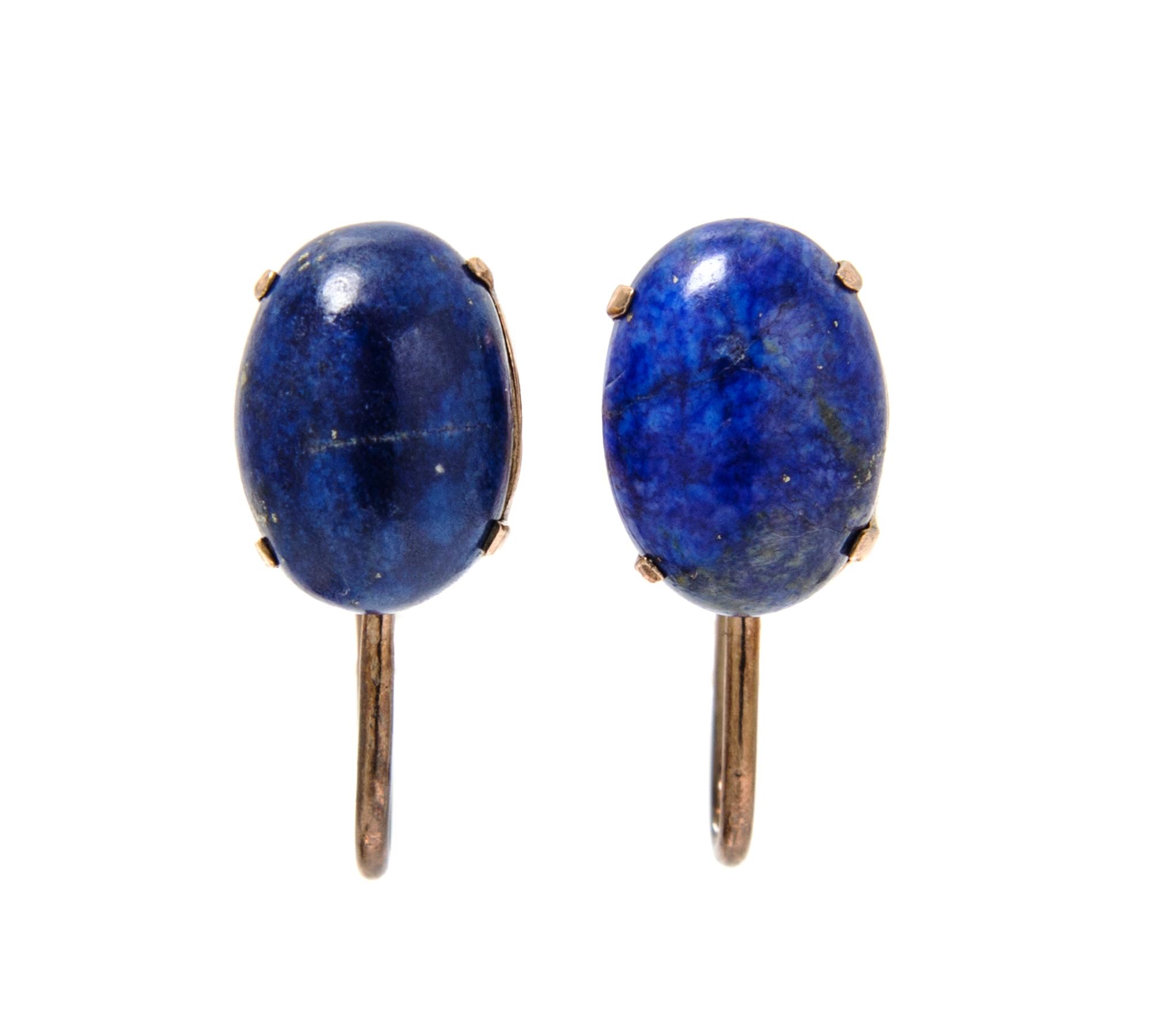 A Collection of Yellow Gold and Lapis Lazuli Earrings, 9.10 dwts.