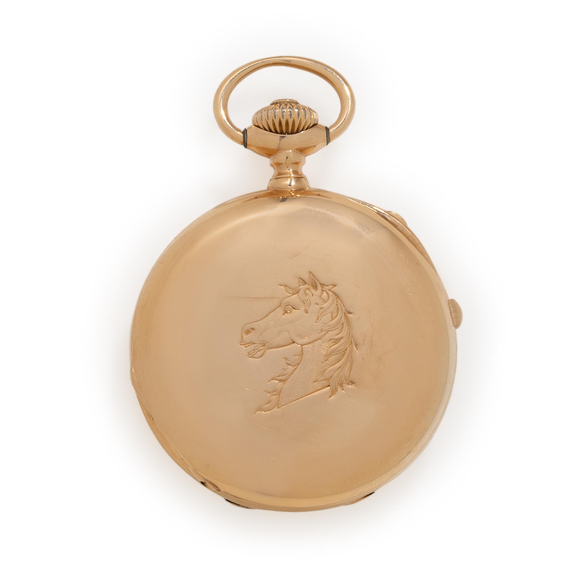 Patek Philippe, 18K Rose Gold Split Second Chronograph Hunter Case Pocket Watch, with Extract from the Archives