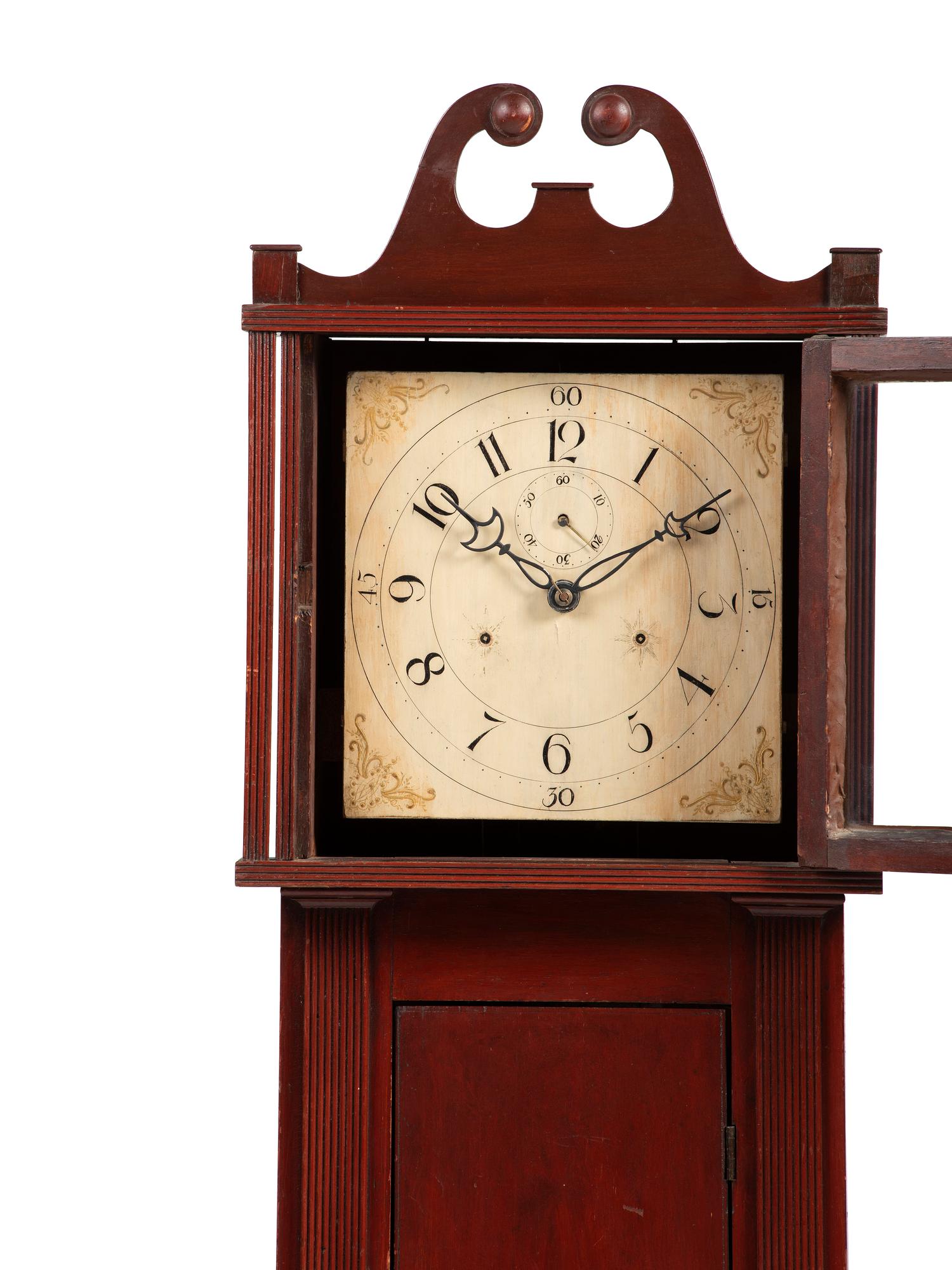 A Federal Red-Stained Pine Half-Clock