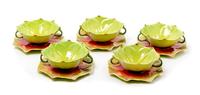 Ten Porcelain Lotus-Form Handled Soup Bowls Diameter of undertray 7 1/4 inches. — MUSTARD SEED & MOONSHINE, 20TH CENTURY