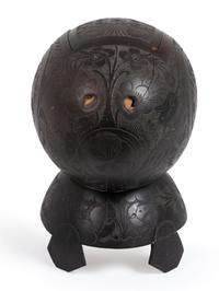[AMERICANA]. Patriotic carved coconut shell with display stand.