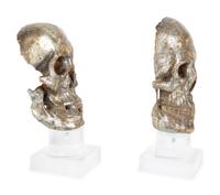 Two Italian Silvered Wood Memento Mori Skulls — 17TH CENTURY