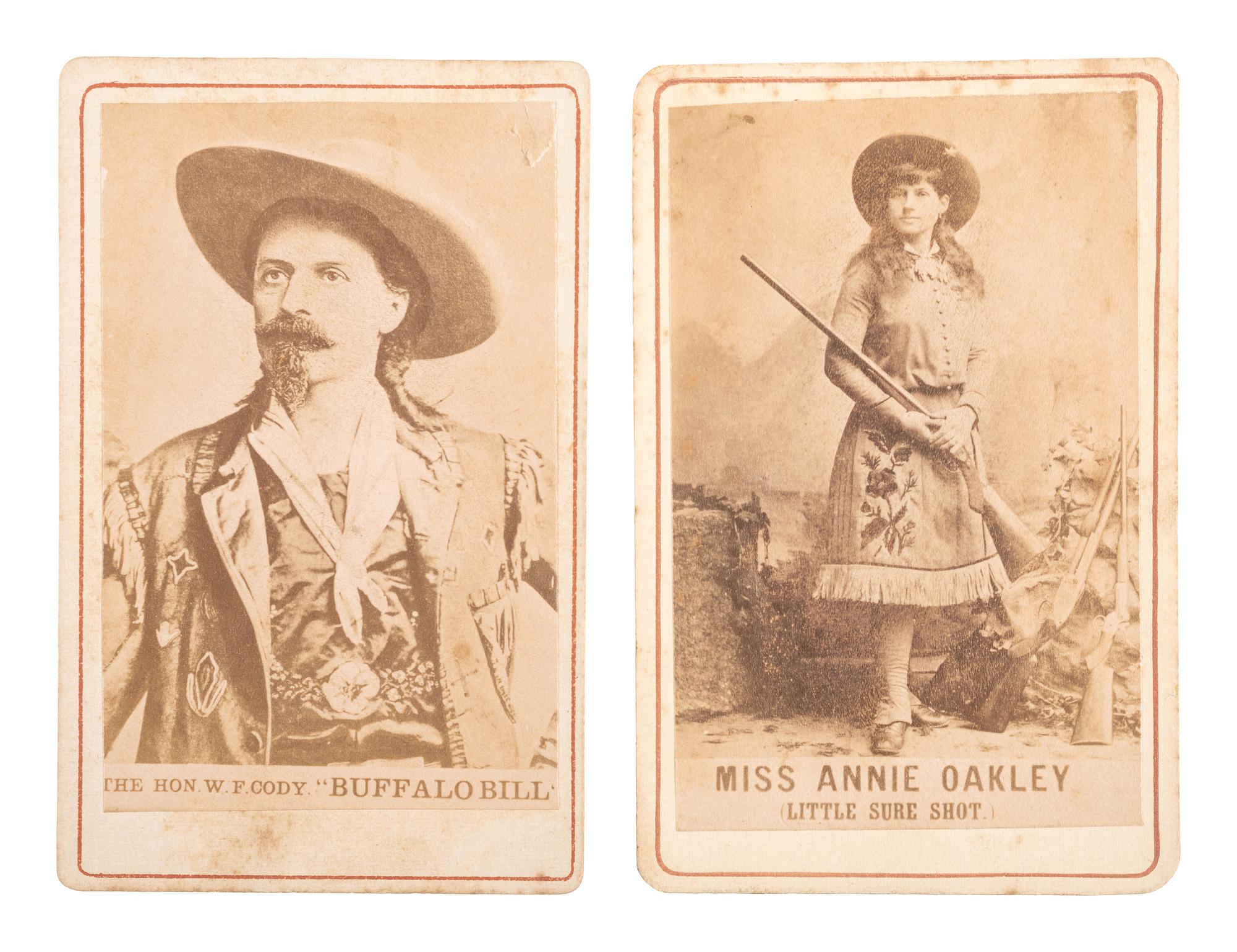 [WILD WEST SHOWS]. A group of 2 CDVs of Annie Oakley and "Buffalo Bill" Cody.