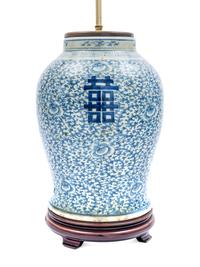 A Chinese Export Blue and White Porcelain Vase Mounted as a Lamp