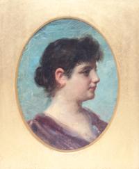 Alfred Schwarz, (German, 1833-1909), Portrait of a Girl in Profile