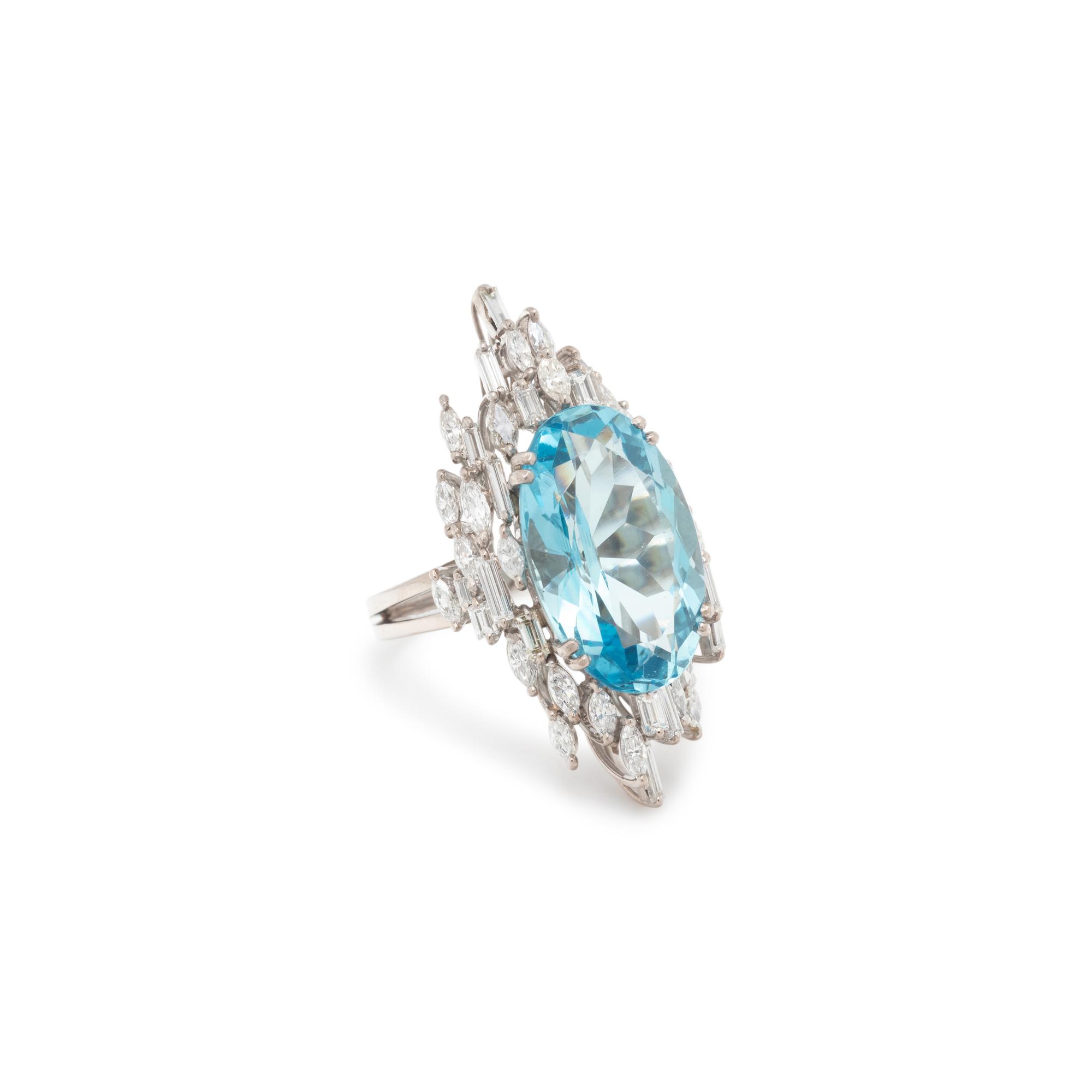 AQUAMARINE AND DIAMOND RING