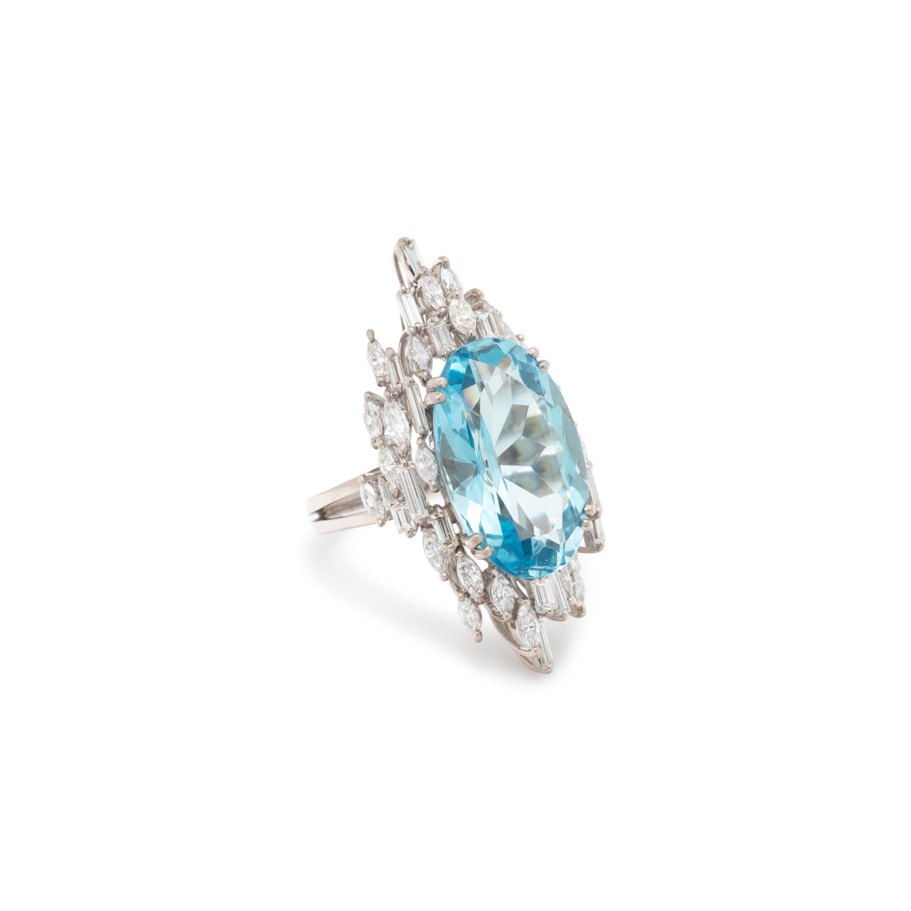 AQUAMARINE AND DIAMOND RING