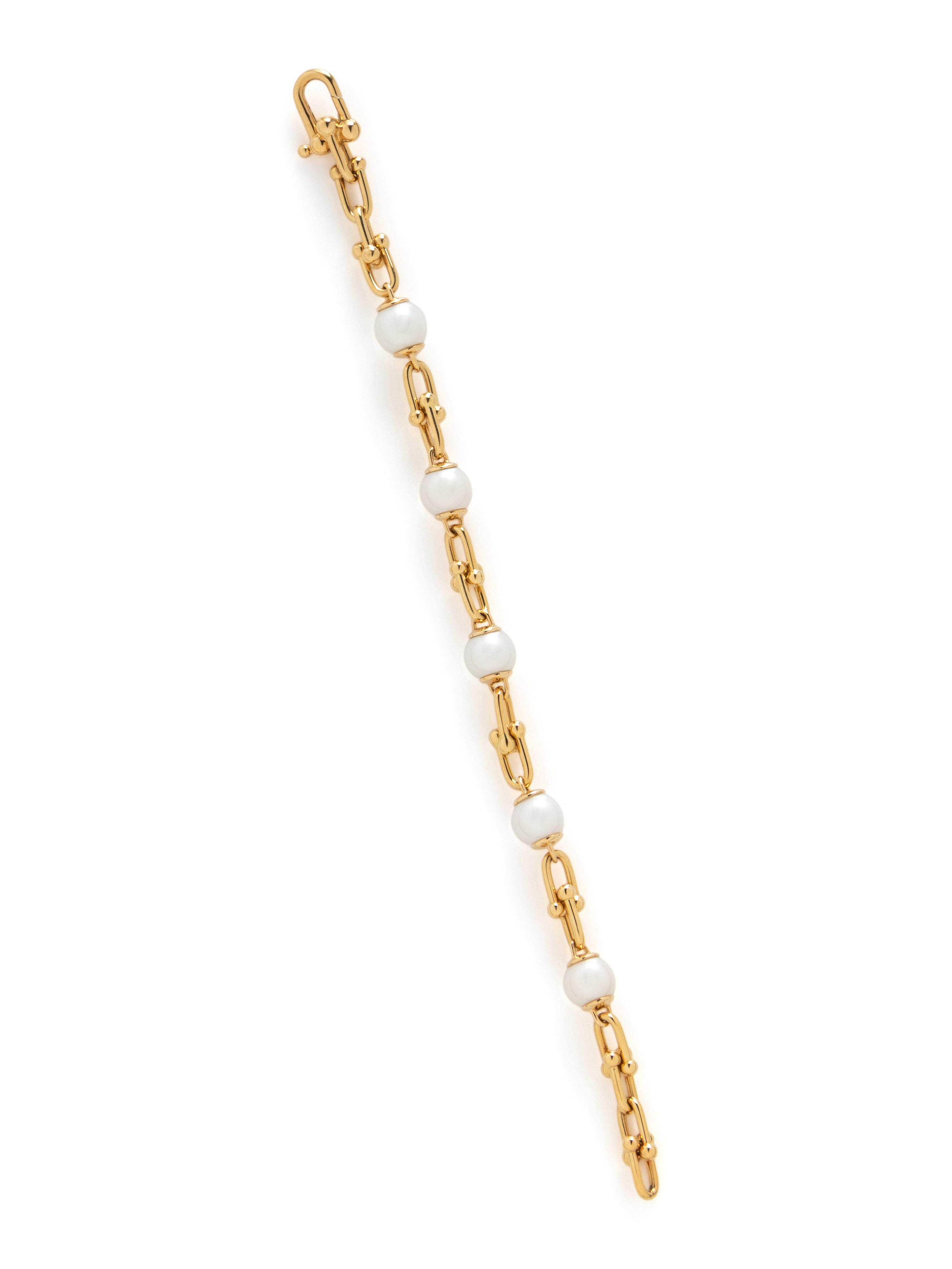 TIFFANY & CO., YELLOW GOLD AND CULTURED PEARL 'HARDWEAR LINK' BRACELET